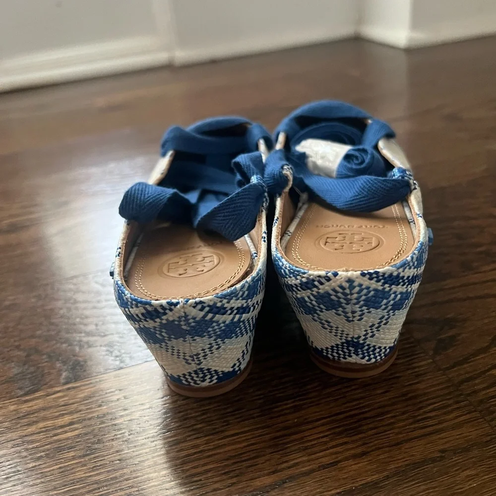Tory Burch Blue and Cream Espadrilles